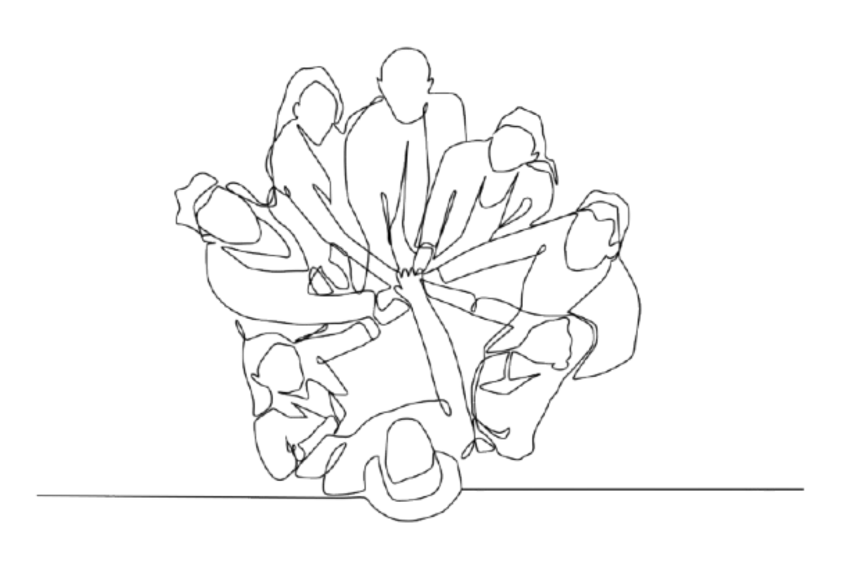 group of people with their hands in the middle