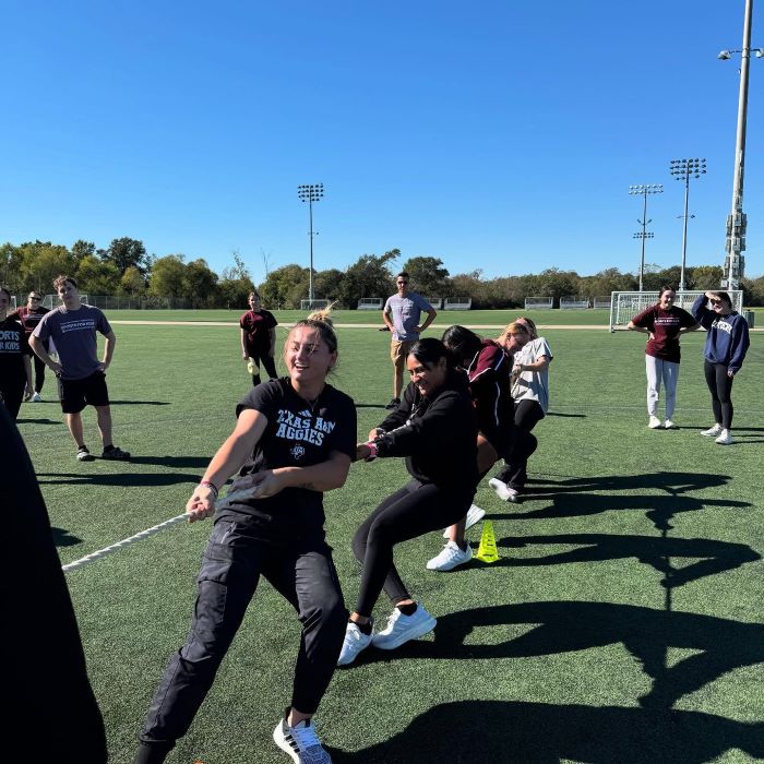 College athletes playing tug of tug-of-war